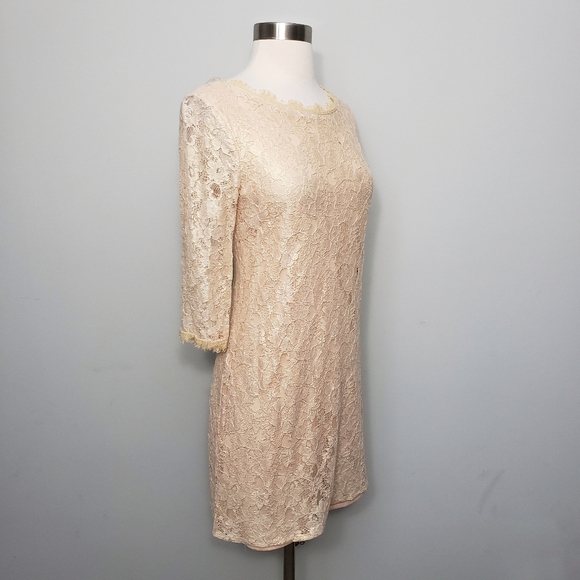 Lush Small Cream Eyelash Lace Three Quarter Sleeve Shift Dress - Picture 3 of 9